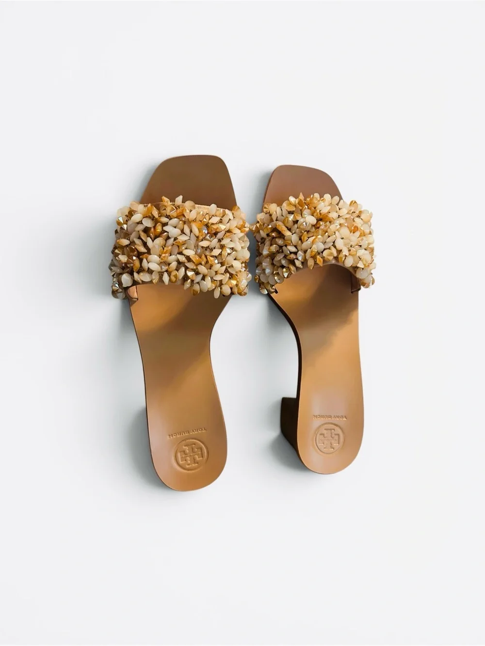 Tory Burch NWOT Logan satin and crystal beaded slides